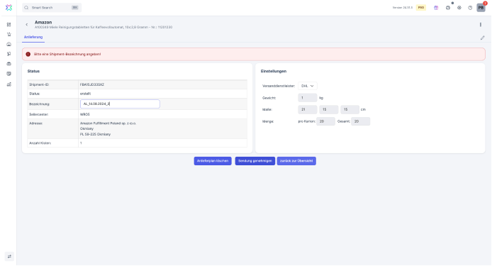 Die lang erwartete Funktion für FBA-Einsendungen ist zurück in der Beta-Version von Xentral